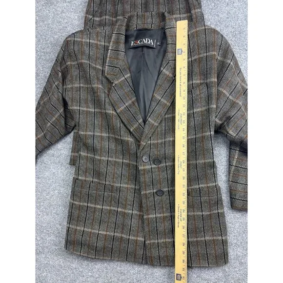 Vintage ESCADA By Margaretha Ley Skirt Suit Womens 36 Brown Plaid Wool Germany - Picture 3 of 11